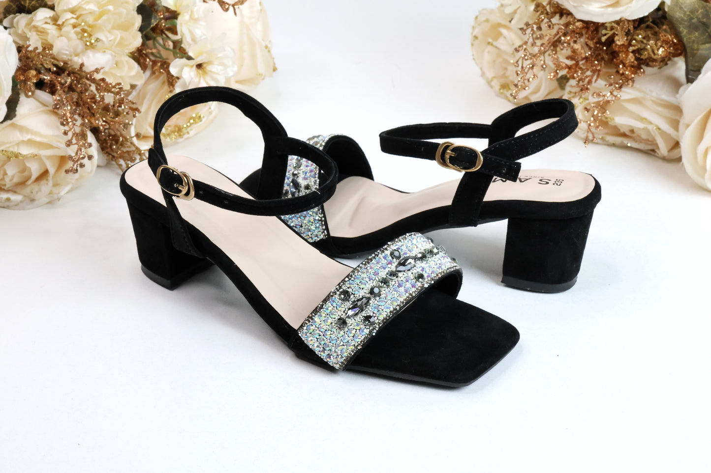 Rhinestone Strap Ankle 2 Inch Heel