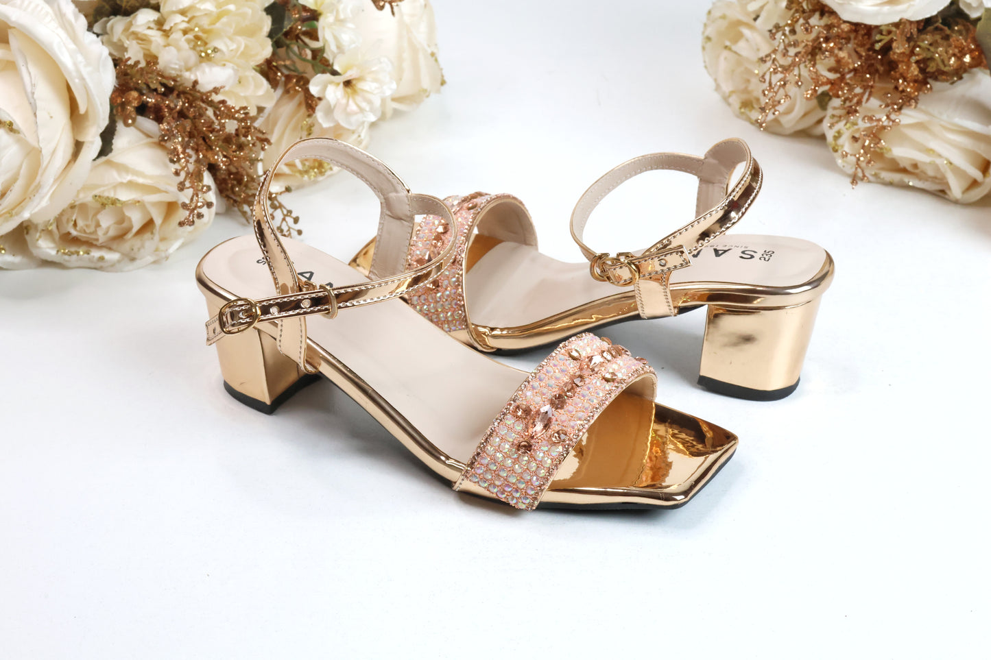 Rhinestone Strap Ankle 2 Inch Heel