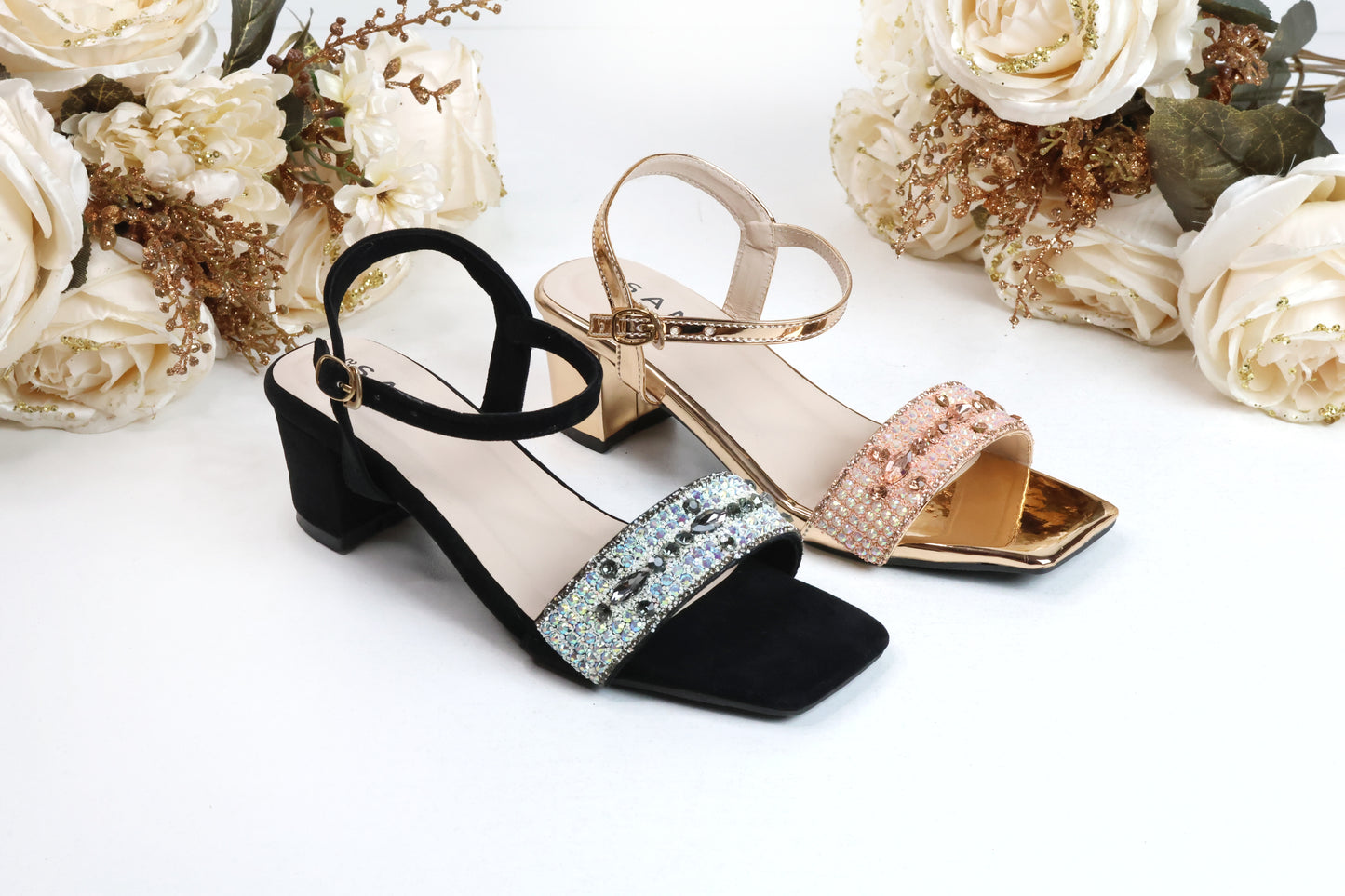 Rhinestone Strap Ankle 2 Inch Heel