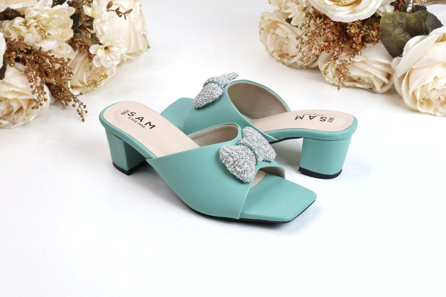 Bow Stone Strap Vegan 2 Inch Heel