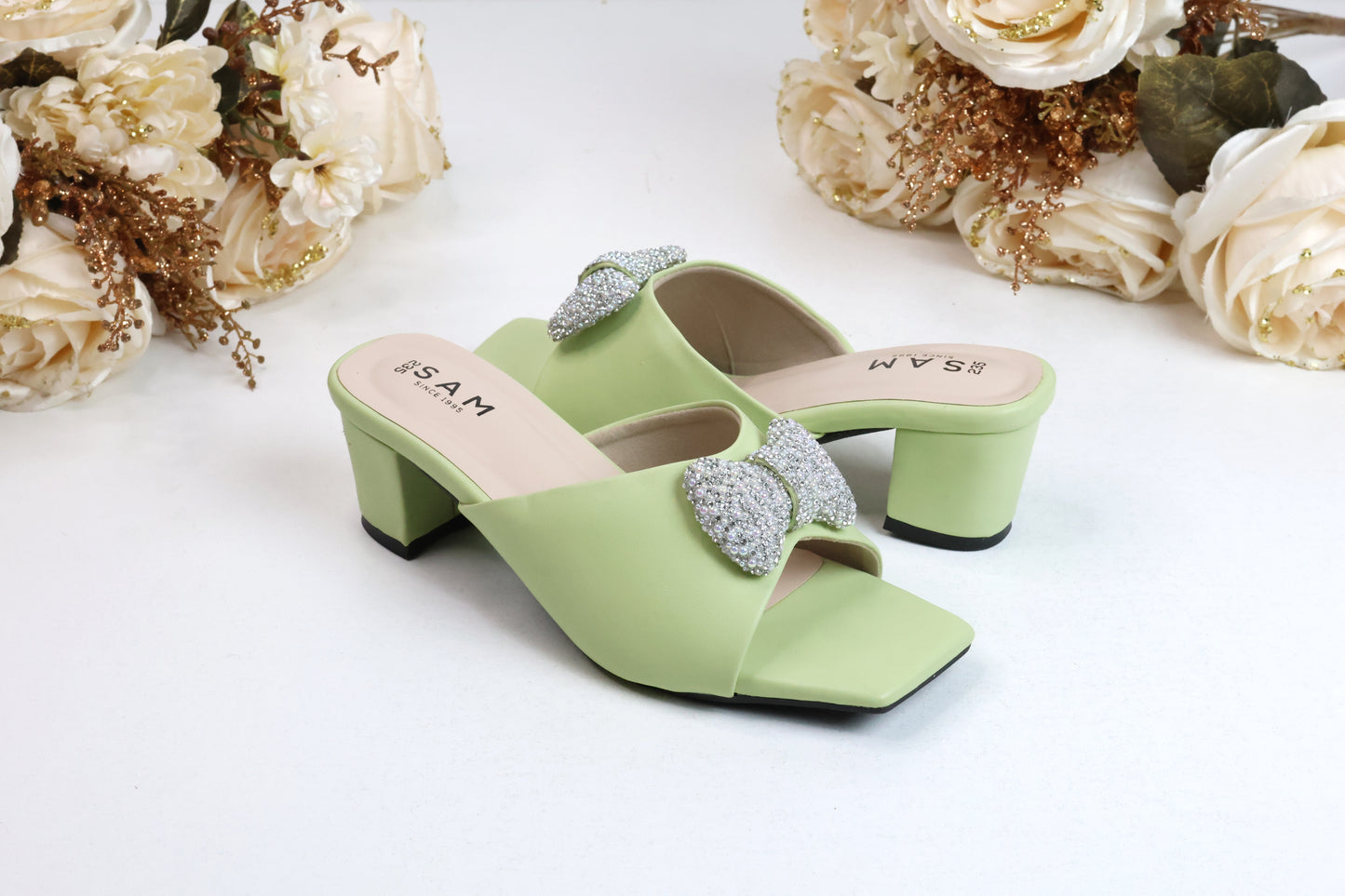 Bow Stone Strap Vegan 2 Inch Heel