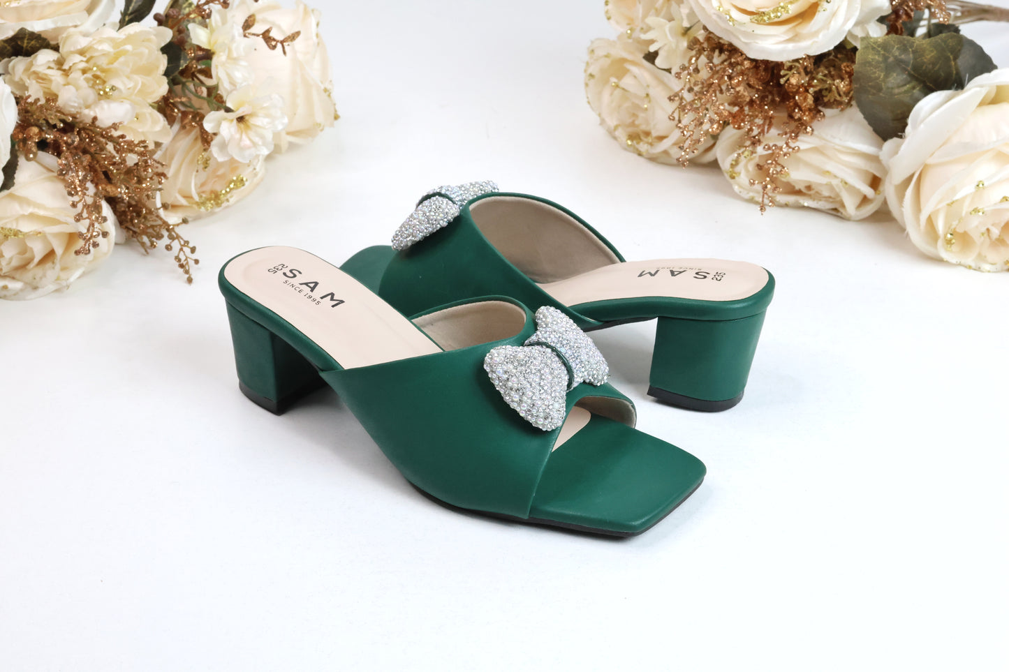 Bow Stone Strap Vegan 2 Inch Heel