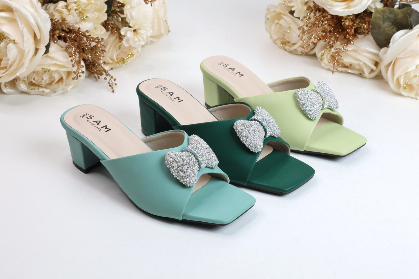 Bow Stone Strap Vegan 2 Inch Heel