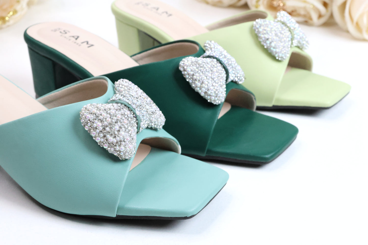 Bow Stone Strap Vegan 2 Inch Heel