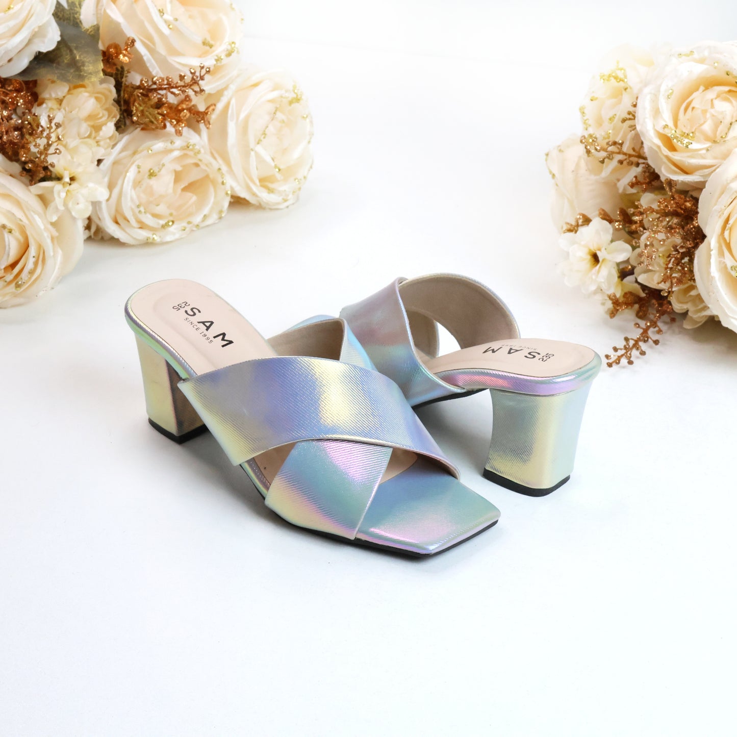Holographic Criss Cross 2.7 Inch Heel