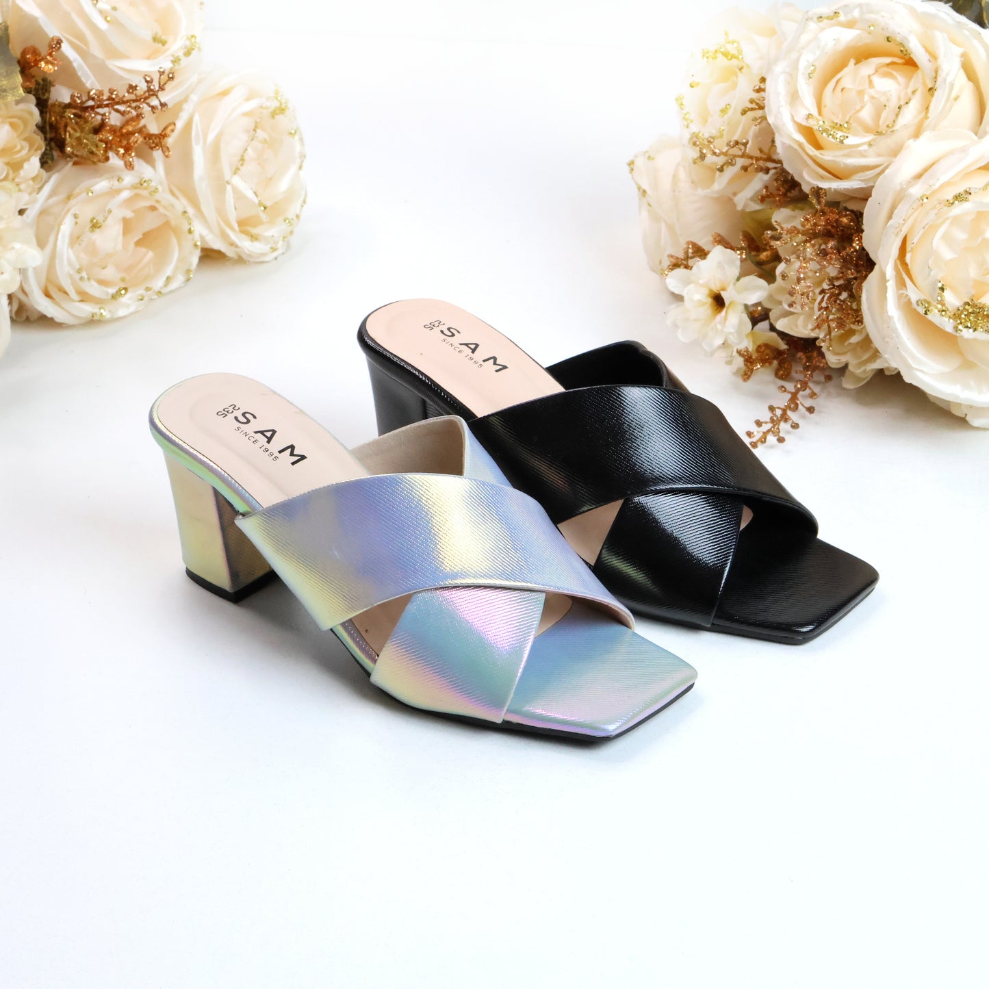 Holographic Criss Cross 2.7 Inch Heel