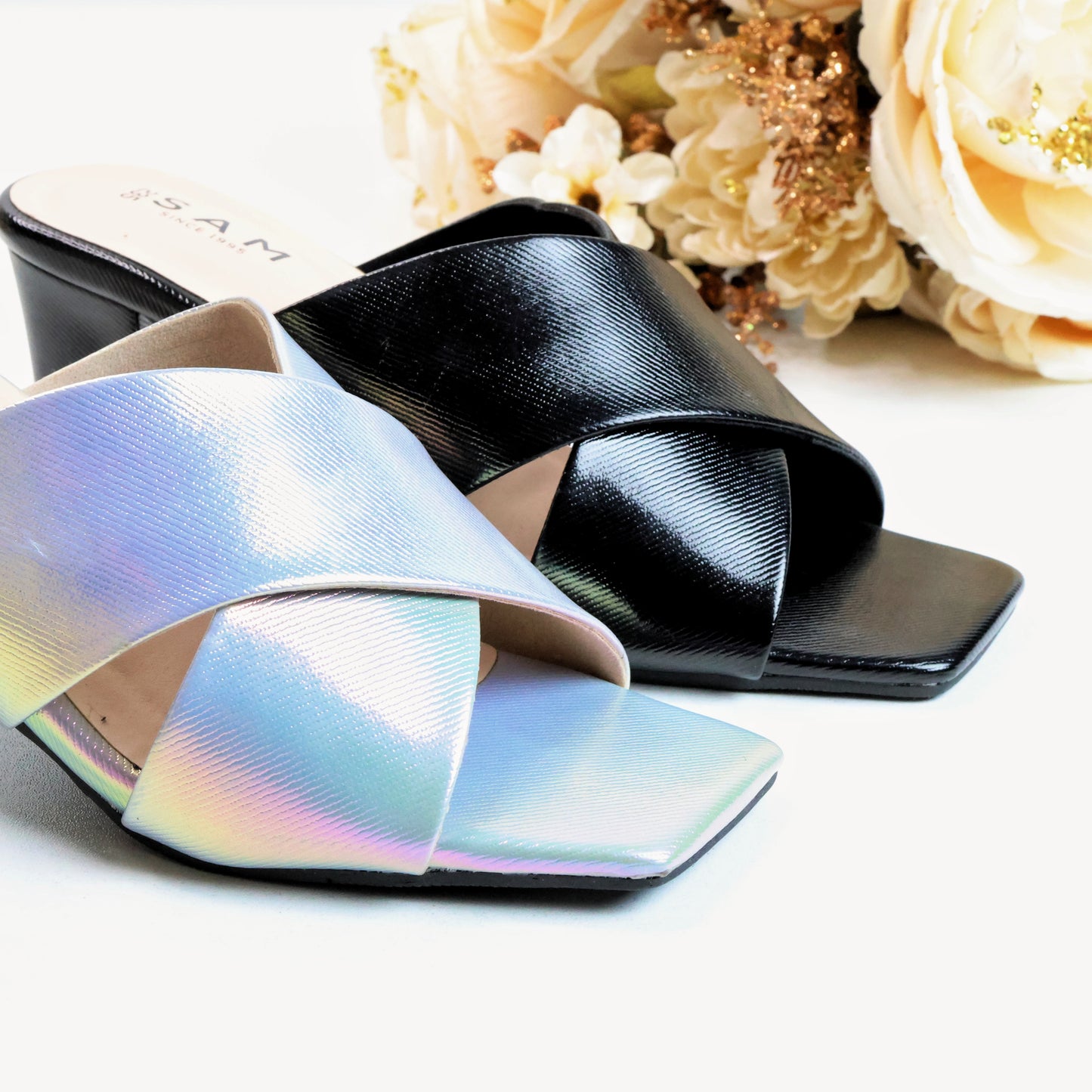 Holographic Criss Cross 2.7 Inch Heel
