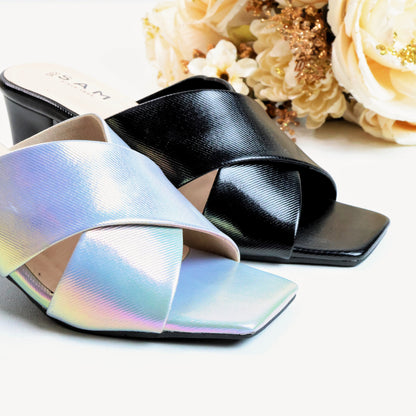 Holographic Criss Cross 2.7 Inch Heel