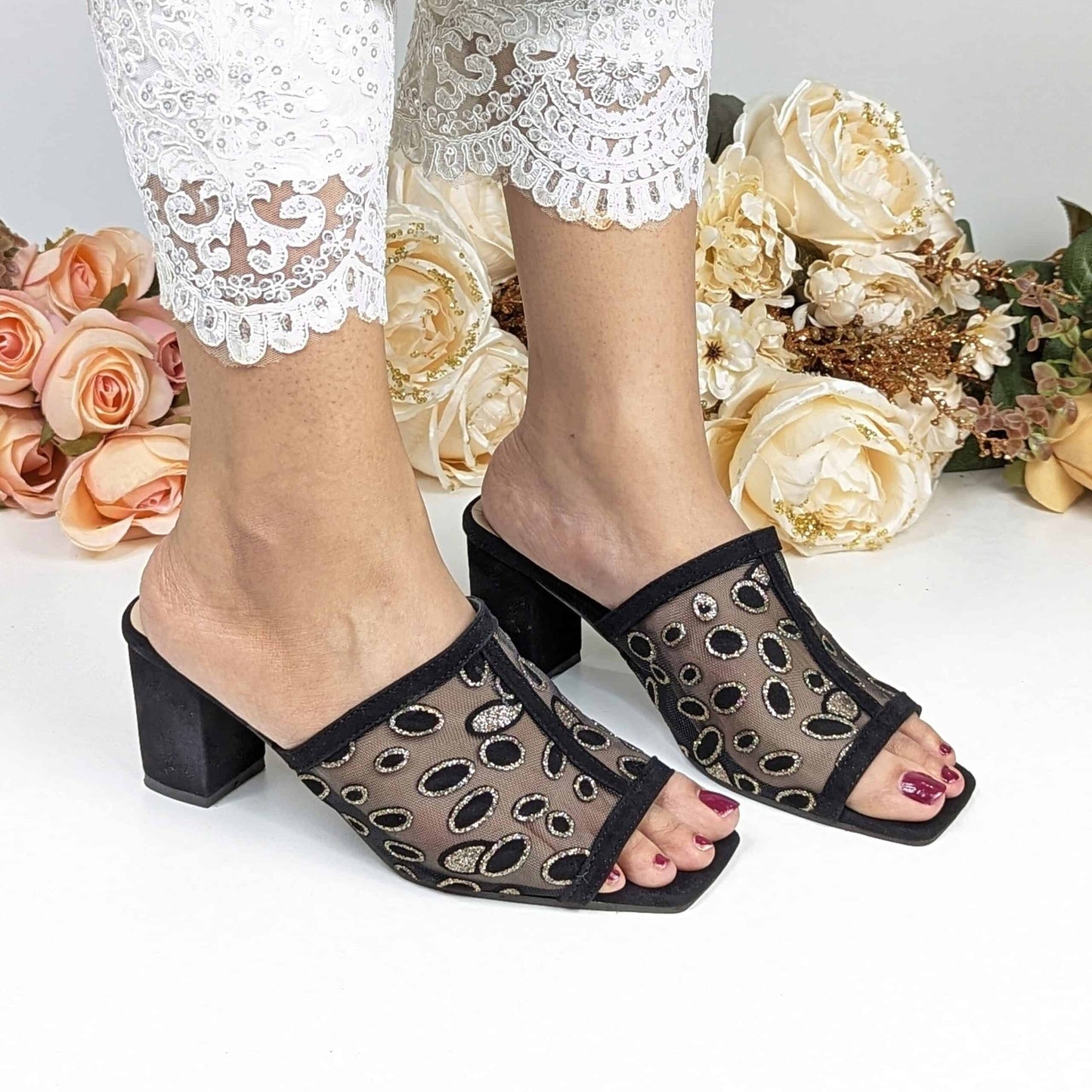 Mesh Net Mule 2.7 Inch Heel