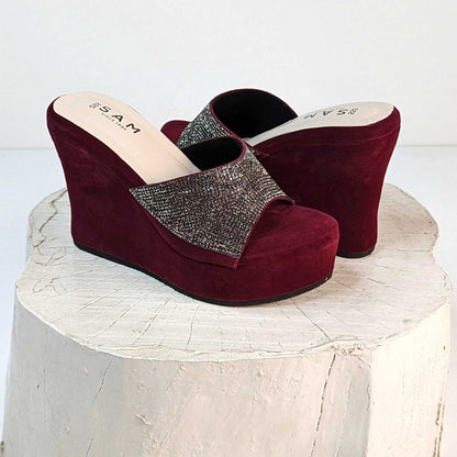 Round Square Stone Strap 4.5 Inch Wedge Heel