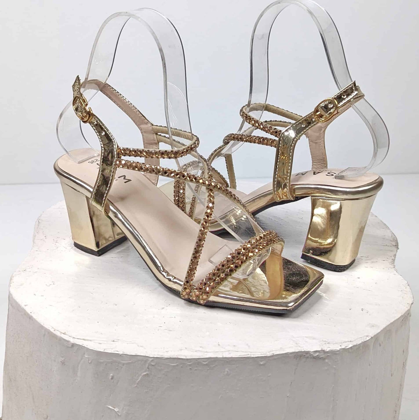 Diamond Cut Cross Strappy 2.7 Inch Heel