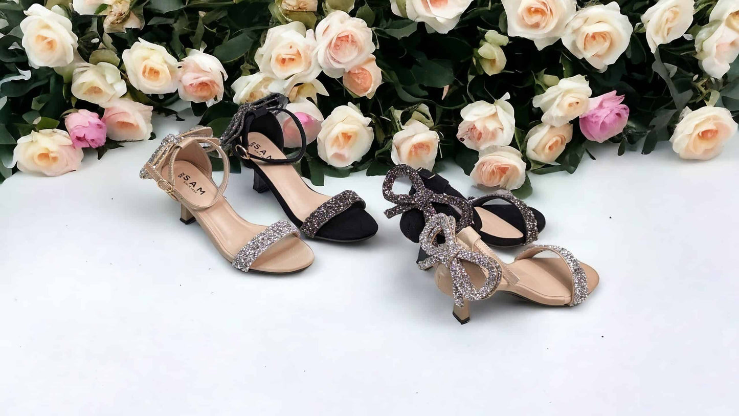 Classy Bow Decor Stone Strap Stiletto 2.5 Inch Heel